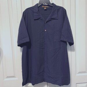 Harriton-Men's 3X Large Short Sleeve Wood Button Up Dress/Casual Shirt-Navy Blue